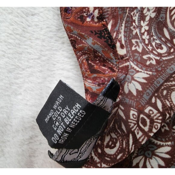 Angie Womens Boho Paisley Floral Semi-Sheer Blouse Small Brown Red Hi-Low Hem - Picture 4 of 7